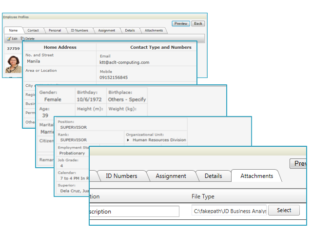 Comprehensive employee information screen
