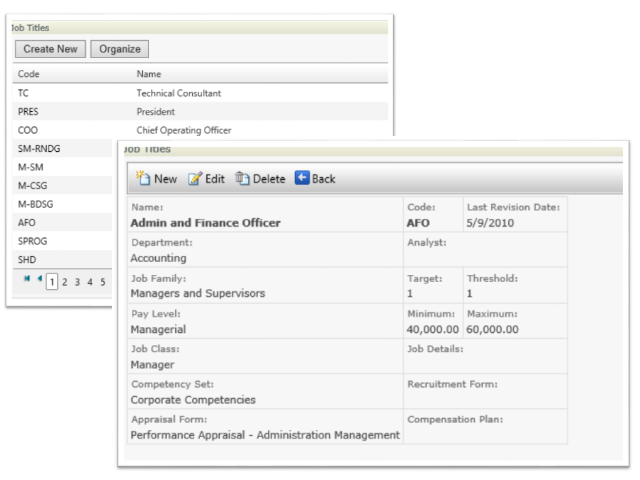 Job profile screen