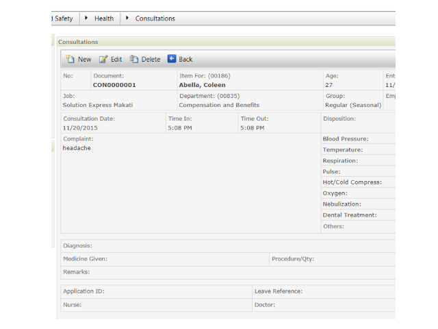 Clinic consultation screen